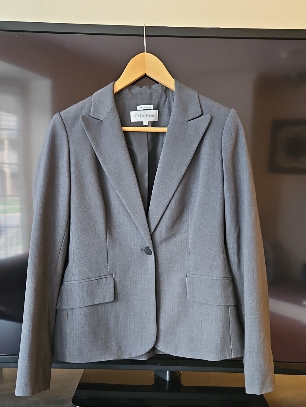 Calvin Klein Gray Single-Button Tailored Blazer